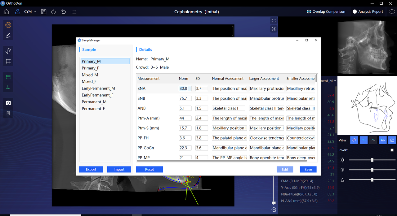 Custom orthodontic reference values