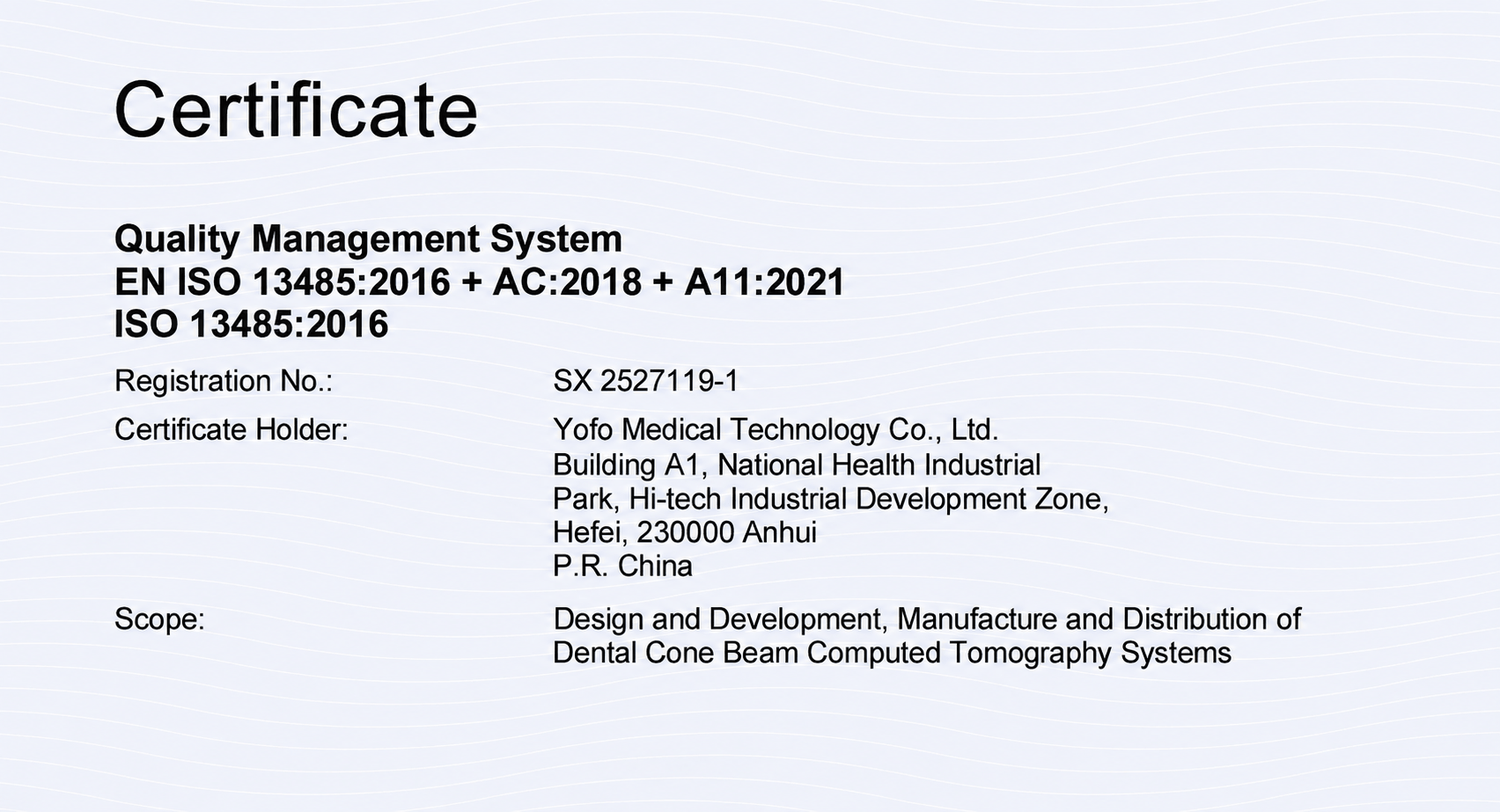 YOFO EN ISO 13485 certificate